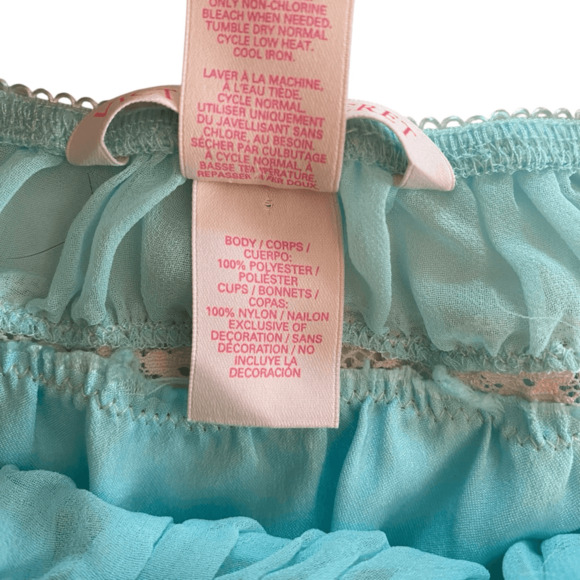 Victoria’s Secret Baby Blue Babydoll Top Small White Lace Adjustable Straps - Picture 3 of 6